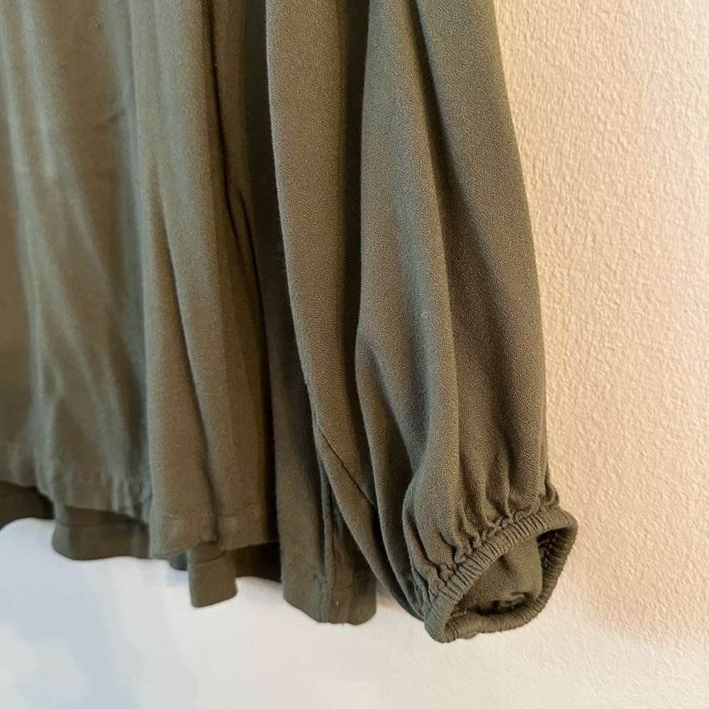 Women’s Long-sleeve V-neck Blouse | S | Olive Green - Picture 3 of 4